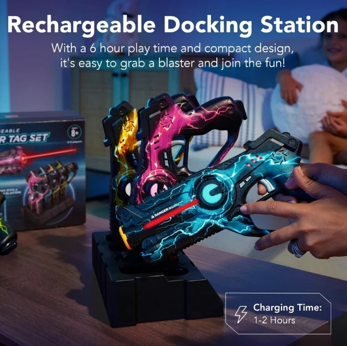 Juego de 4 blásteres de etiquetas láser recargables que no se necesitan chalecos con estación de acoplamiento, 4 lb Foto 2 de 4