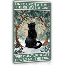 Black Cat Decor Cat Signs Gifts for Cat Lovers Metal Tin Sign- Once Upon a Ti...