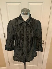 Worth Black Ruffle Button Up Shirt, Size 10