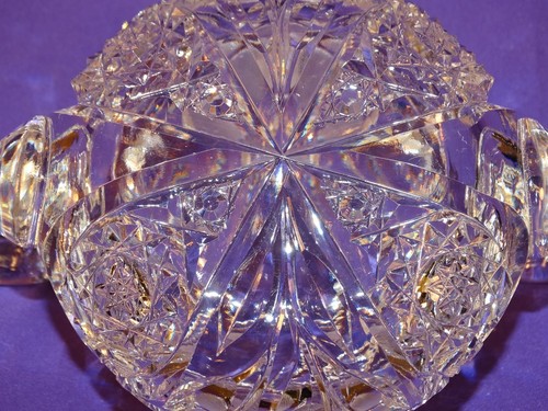 BEAUTIFUL ABP AMERICAN BRILLIANT CUT GLASS SUGAR BOWL POINTED LOOPS & FLOWER - Picture 12 of 12