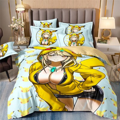 Kinder Cartoon Pika2 Bettwäsche Set Anpassbar Kissenbezüge80x80 Bettbezug135x200