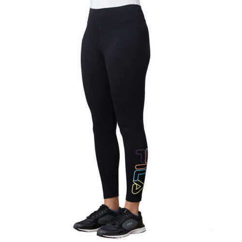 New Women FILA Multicolor Logo High Waist Leggings Black Large