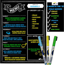 Magnetic Menu Board for Kitchen with Vibrant Neon Chalk Markers- 16X12 Dry Erase