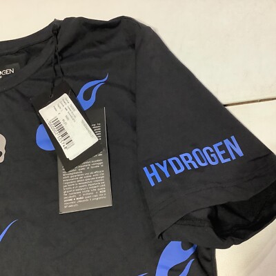 Men's Hydrogen Tennis Tech Tee Shirt Flames Blue Size Large w/Tags