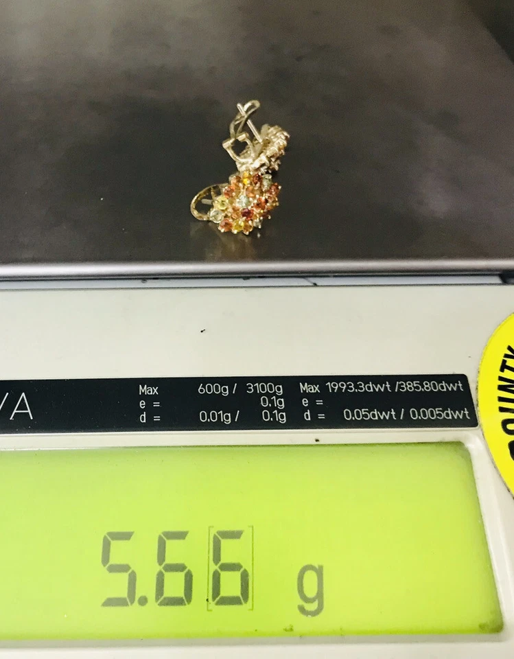 12K Solid Yellow Gold Multi-Color Sapphire Cluster Round Earring 5.65GM - Image 4 of 4