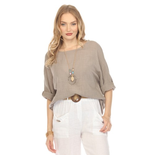Taupe Short Sleeves Top with Side Buttons - Bild 4 von 5