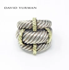 NYJEWEL David Yurman 14k Gold 925 Sterling Silver Three Row Rope Large Ring