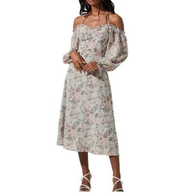 ASTR OFF SHOULDER LONG SLEEVE CINCHED BUST MIDI DRESS in Gray NWT Women  Size S | eBay