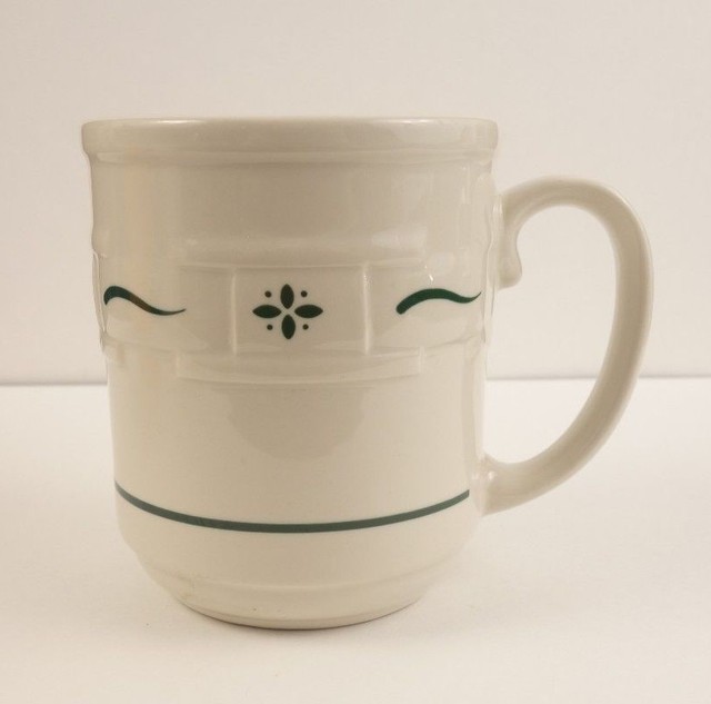 Longaberger Pottery Retired Green Woven Traditions Mug/Cup Made In USA