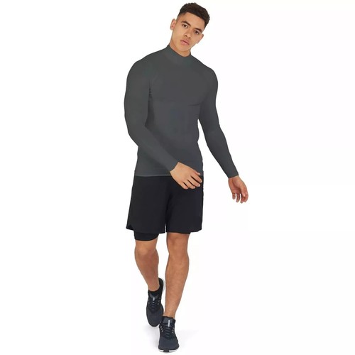 MENS COMPRESSION BASE-LAYER LONG SLEEVE TOP SKIN MOCK NECK TIGHT MUSCLE GYM - Picture 35 of 49