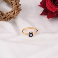 Evil Eye 14k Pure Gold Ring Delicate Stacking Ring Protection Nazar Jewelry Gift
