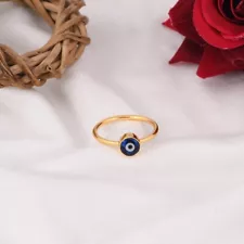 Evil Eye 14k Pure Gold Ring Delicate Stacking Ring Protection Nazar Jewelry Gift