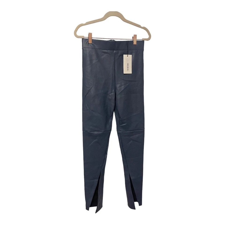 Alix NYC Carlisle Vegan Leather Pant High Rise Skinny Leg Split Hem Indigo Small - Image 4 of 4