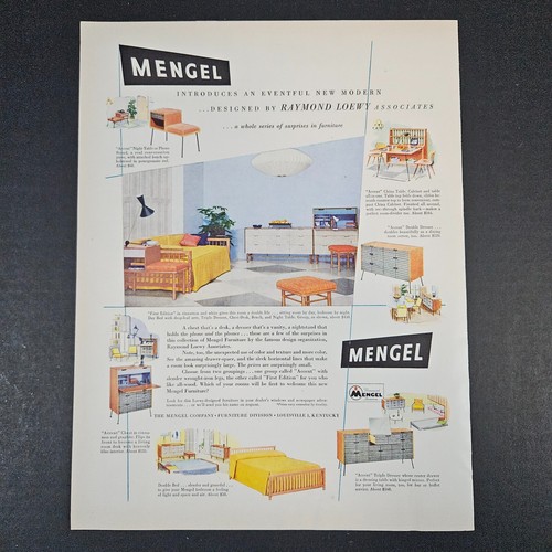 1953 Mengel Möbel Vintage Druck Anzeige Raynond Loewy Associates Louisville KY