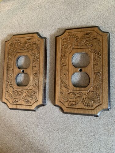 Vintage Wooden Outlet Wall Plates Qty 2
