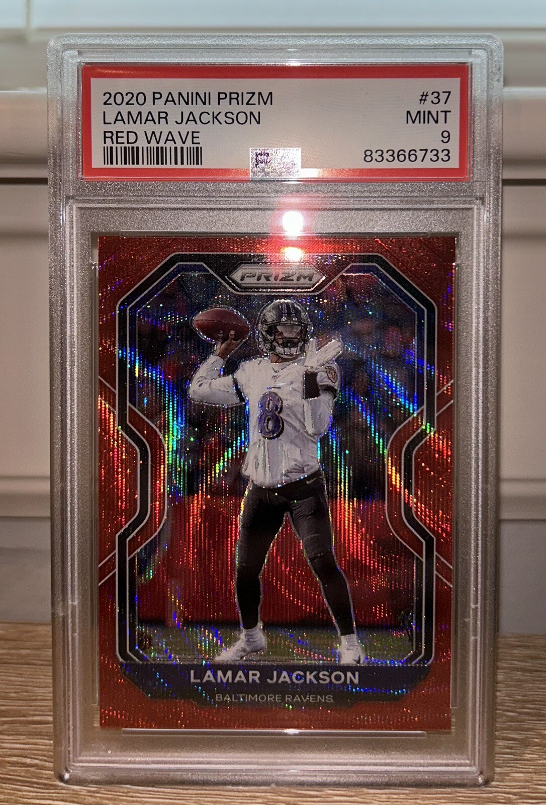 2020 Panini Prizm - Lamar Jackson #37 Red Wave 23/149 PSA 9