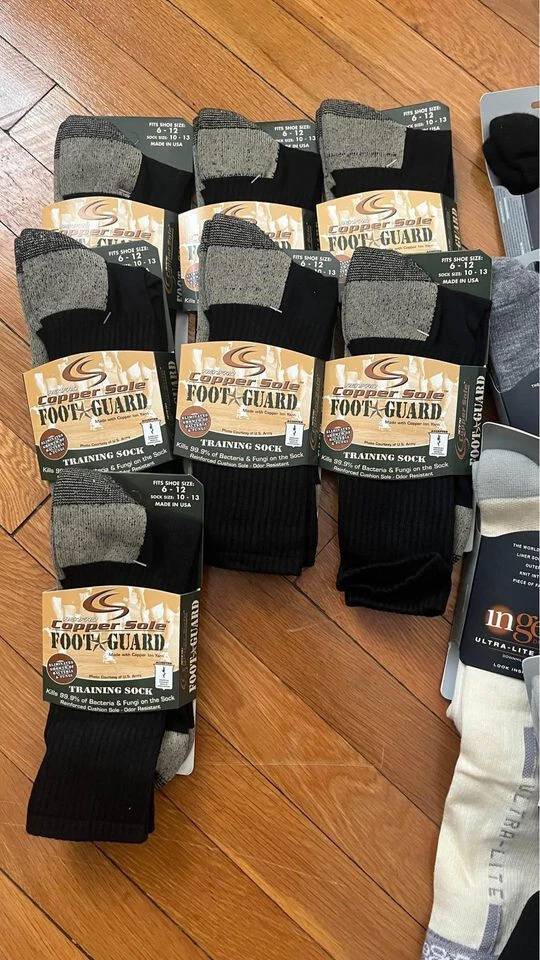 SOCK LOT SALE includes Copper Sole Foot Guard Boot Sock and more na (80 pairs)