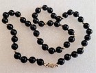 14K YELLOW GOLD BEADS & BLACK ONYX 8MM BEADS STRAND NECKLACE SAFETY CLASP -19.5" — photo 3