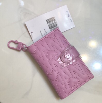 Betsey Johnson Pink Card Case Wallet With Key Ring Stitched Heart & Zig Zag NWT