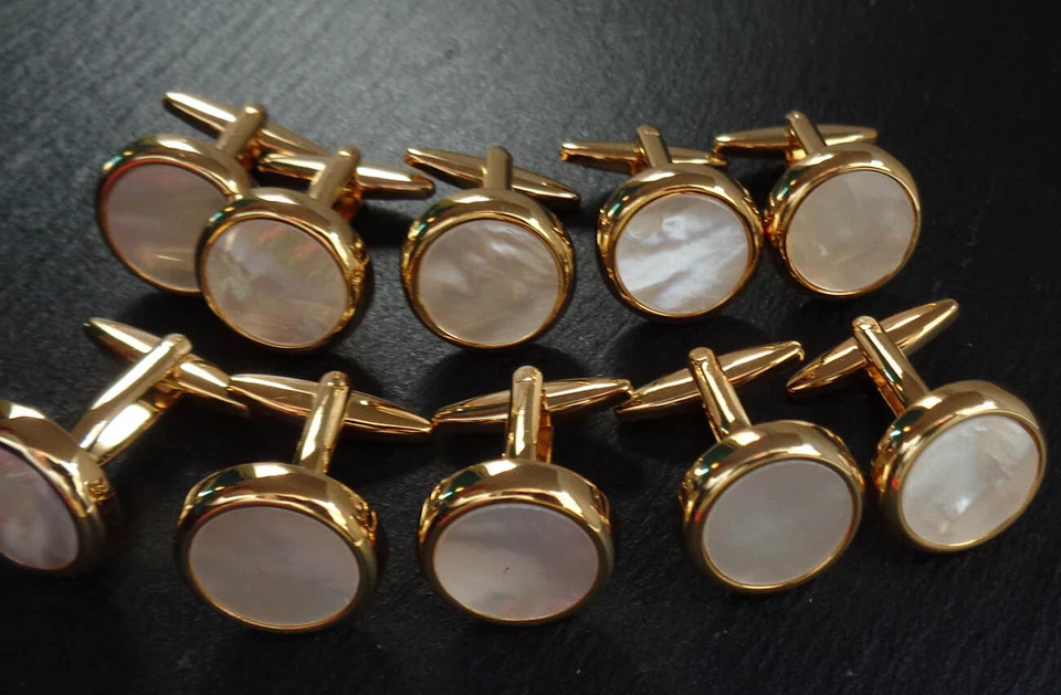 Perlmutt Manschettenknöpfe  vergoldet glänzend + Geschenkbox MK0445 SALE - Bild 3 von 4