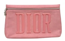 Christian Dior Clutch Pouch Novelty Pink Suede Logo Star Charm Big Size Cosmetic