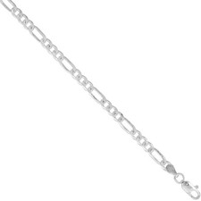 925 Sterling Silver Pave Cut Beveled Figaro Link Chain Necklace 4.5mm 7" to 30"