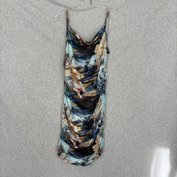 Shein Womens S Cherubs & Horses Ruched Bodycon Mini Dress Clubwear Party