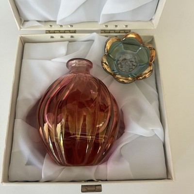 SC Line Made In Italy Perfume Bottle W Flower Stopper Lead Crystal Red Green