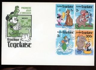 stamp cover Togolese Walt Disney 1980 Mickey Mouse 4 different stamps FDC # 2
