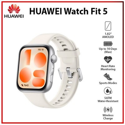 NEW Huawei Watch Fit 5 WHITE 1.82'' 5 ATM AMOLED Bluetooth Android iOS Smartwatch