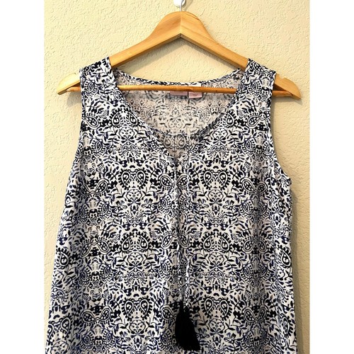Saint Tropez West Women's 100% Linen Navy White Floral Paisley Tunic Dress S - Picture 3 of 8