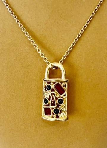 Vintage Costume Jewelry Givenchy Lock Necklace Large Reversible Pendant