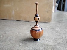 Small Hand Turned Wooden Wood Lidid Jar / Box Dish Jar with Finial