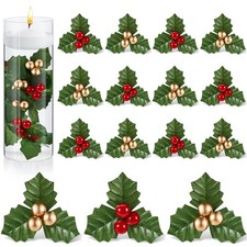 50 PCS Red Gold Christmas Holly Berries Faux Berries Flowers for Crafts