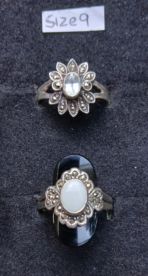 Стерлинговое кольцо оптовый лот из 6 винтажных размеров 8-10, включая черный оникс и опал + больше - Изображение 4 из 4