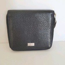 Kenzo Paris Bifold Wallet Solid Black Geniue Leather Medium Logo Zip Unisex