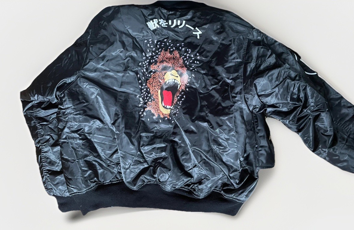 NEW RARE Black Bomber Jacket Orange Reversible Pockets Zip JAPAN