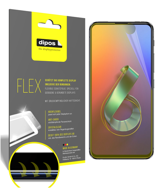 3X Asus Zenfone 6 (ZS630KL) Schutzfolie Folie, 100% Displayabdeckung, Dipos Flex-image