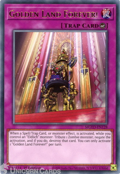 MGED-EN128 Golden Land Forever! Rare 1st Edition Mint YuGiOh Card