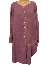 Cheyenne Art to Wear 100% Linen Purple Tunic Dress Oversize S/M Smock Lagenlook