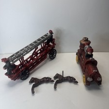 RARE Antique Hubley Cast Iron Fire Truck   1930s Red Pumper And Various Parts