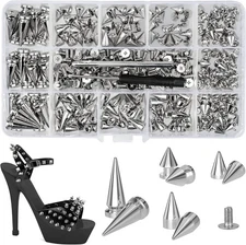 180 Sets Punk Spikes and Studs Kit, Multiple Sizes for DIY Leathercraft Decorati