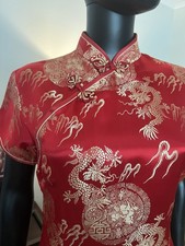 Elegant Red  Gold Silk Cheongsam Vintage Dress