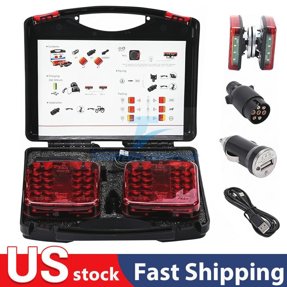 2PCS Magnetic Wireless Tail Lights for Trailer, Wireless Trailer Lights Kit