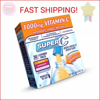 Super C Singles to Go Powder Packets, Water Drink Mix, Variety Pack, Orange, Ras