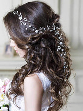 Silver Flower Bridal Headpiece Prom Wedding Hair Accessories Hair Vine for Bride