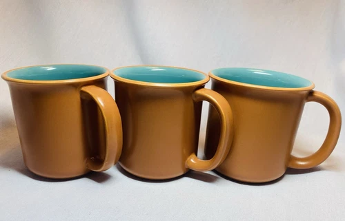 3 VTG Crown Corning Japan Turquoise/Teal Terracotta Coffee Tea Mugs NEW