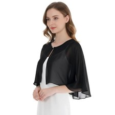 1Pcs Chiffon Shawl and Wraps for Evening Dress Wedding Vintage Style Cape Black