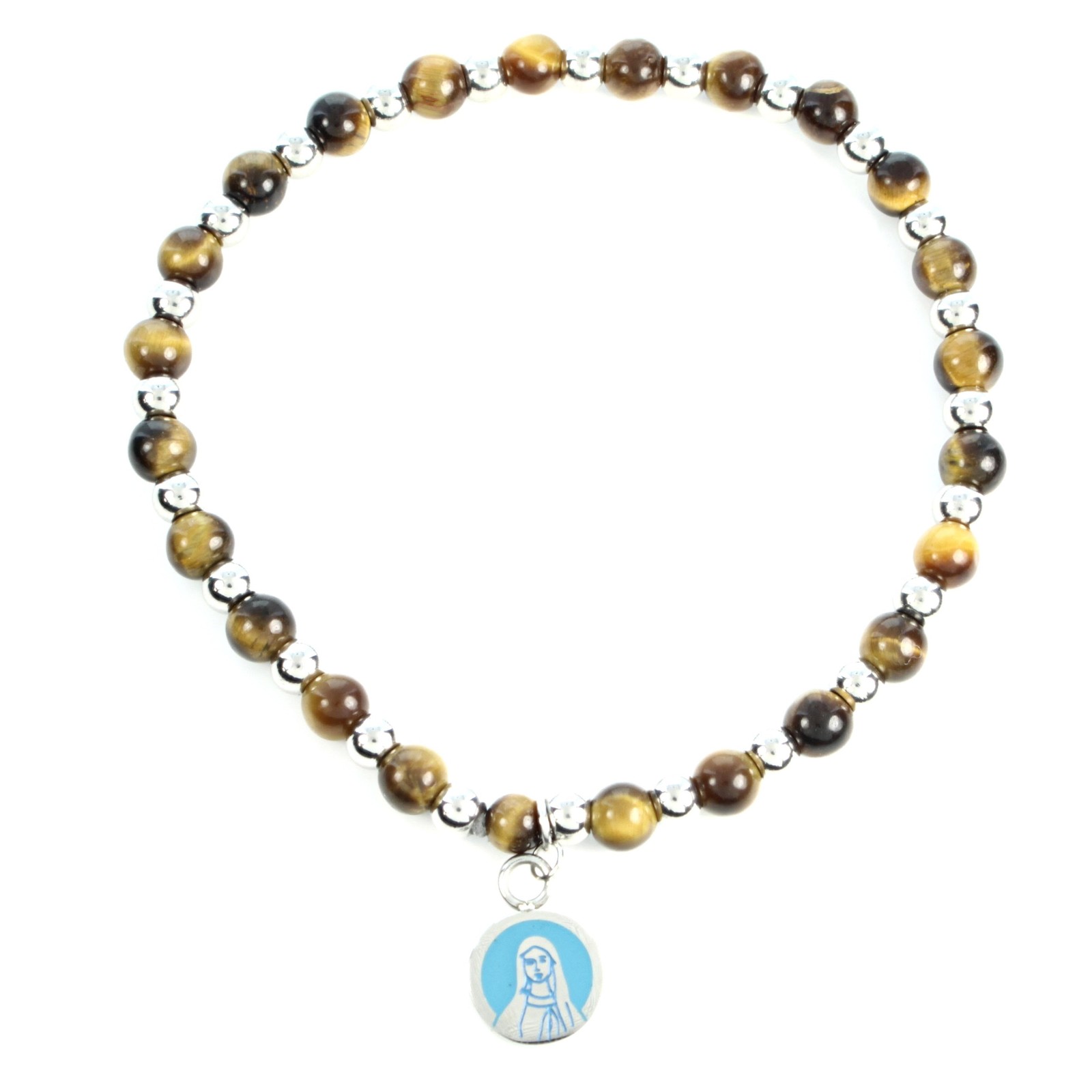 Bracelet en pierres naturelles de lithothérapie avec médaillon de la Vierge Marie