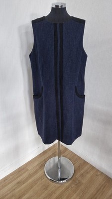 Boden blaues Tweed Trägerkleid UK 20 reine Wolle Etuikleid Mond gefüttert Taschen 